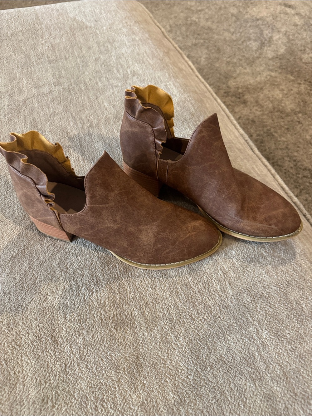 Women's Brown Ruffle Ankle Booties